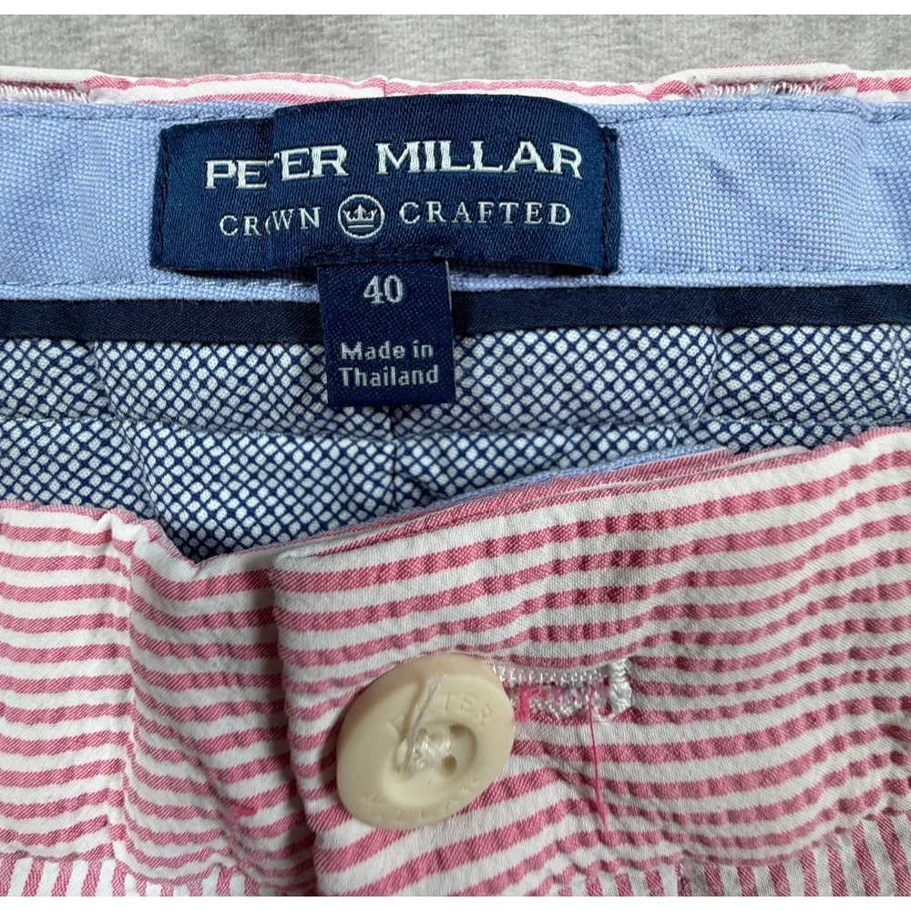 Peter Millar Mens 40 Crown Crafted Matlock Seersucker Shorts Pink Stripe Golf
